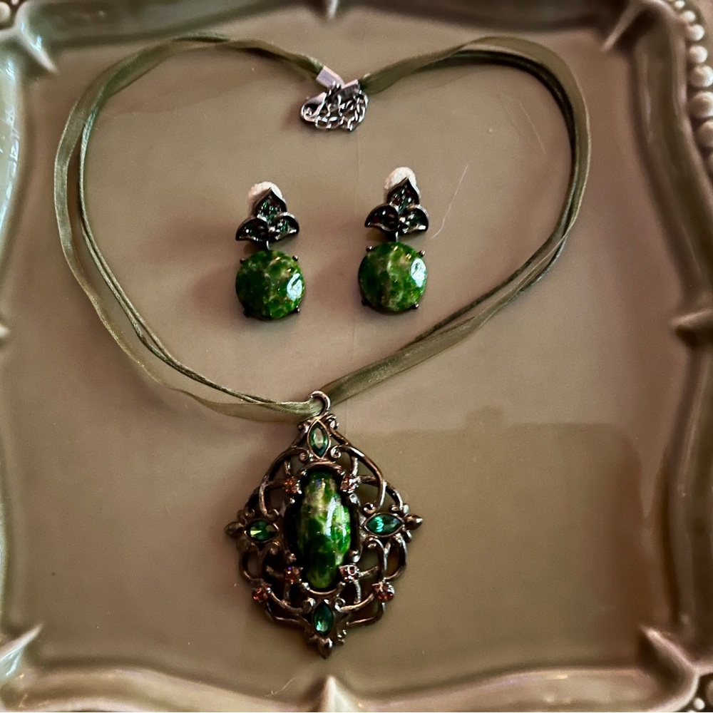 Vtg Jay Strongwater Feinberg Green Necklace Set View 2